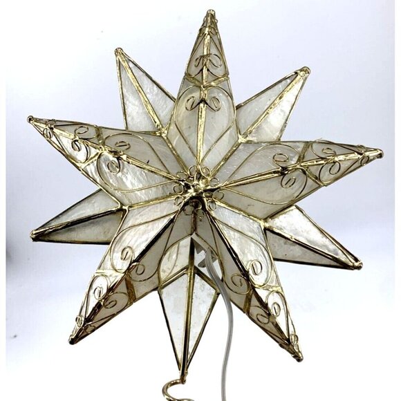 Capiz Shell Star Christmas Tree Topper Light Up Plug In Gold Swirl Trim 8 x 8" - Picture 8 of 9